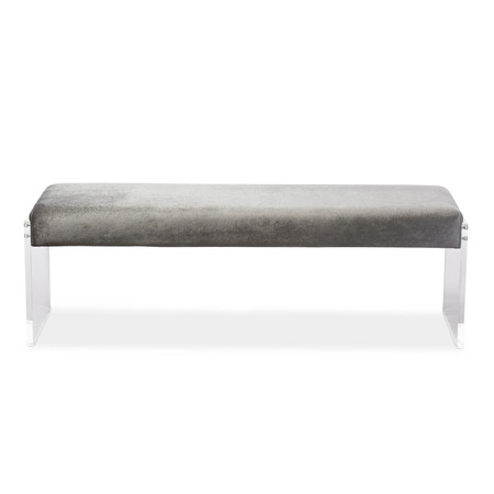 BAXTON STUDIO Hildon Grey Upholstered Lux Bench with Paneled Acrylic Legs 121-6719